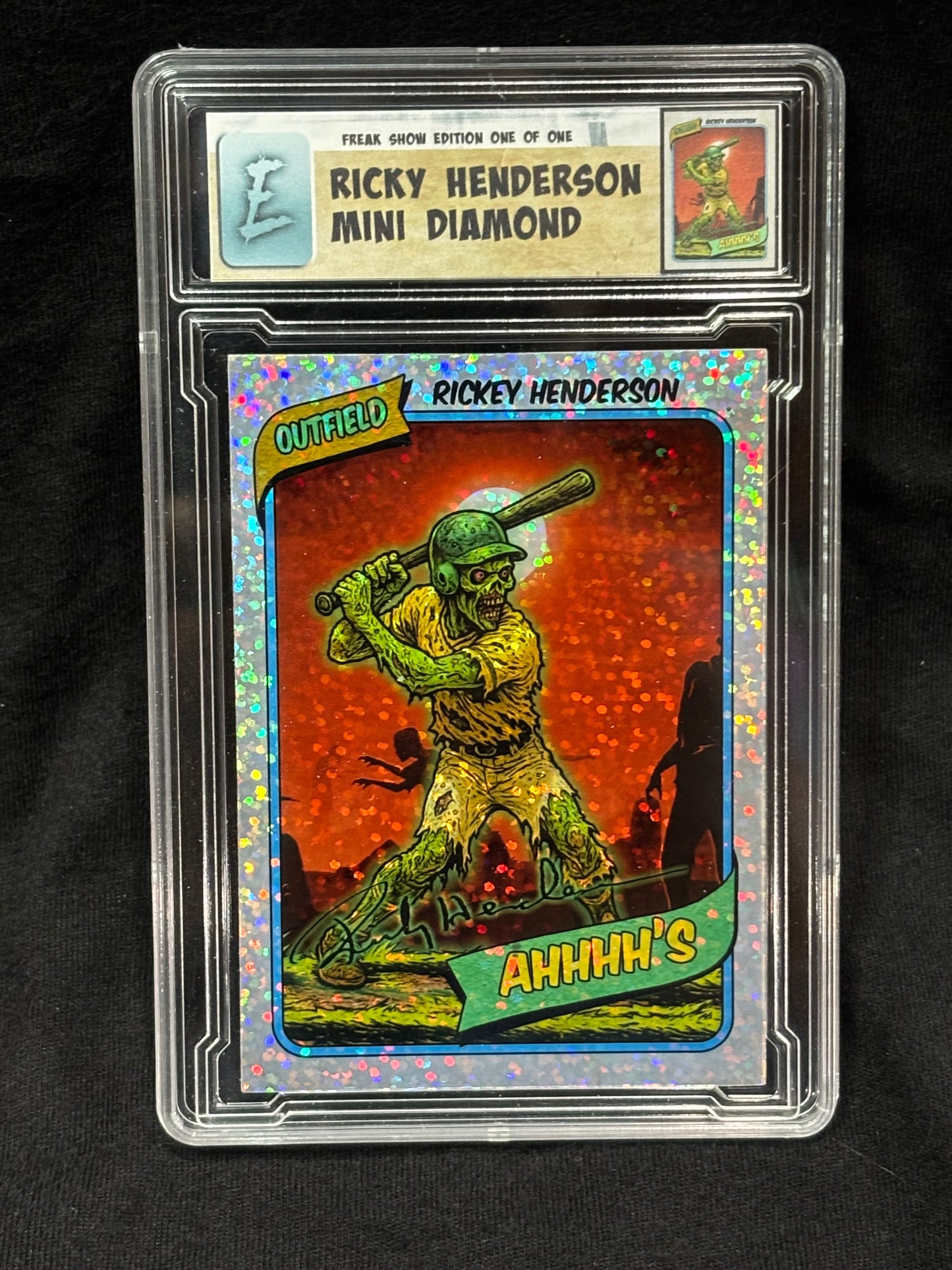 Rickey Henderson – “AHHHH’s Tribute (Freak Show Series)” – 1/1 Custom Art Card