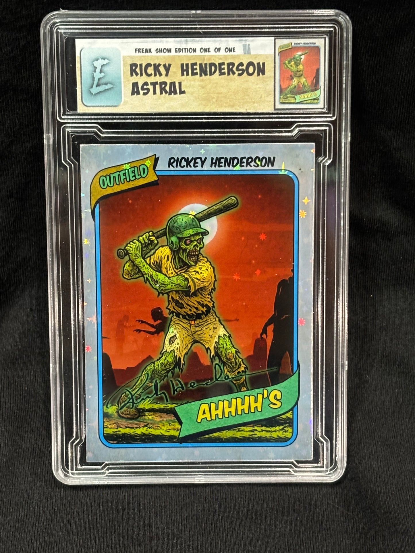 Rickey Henderson – “AHHHH’s Tribute (Freak Show Series)” – 1/1 Custom Art Card