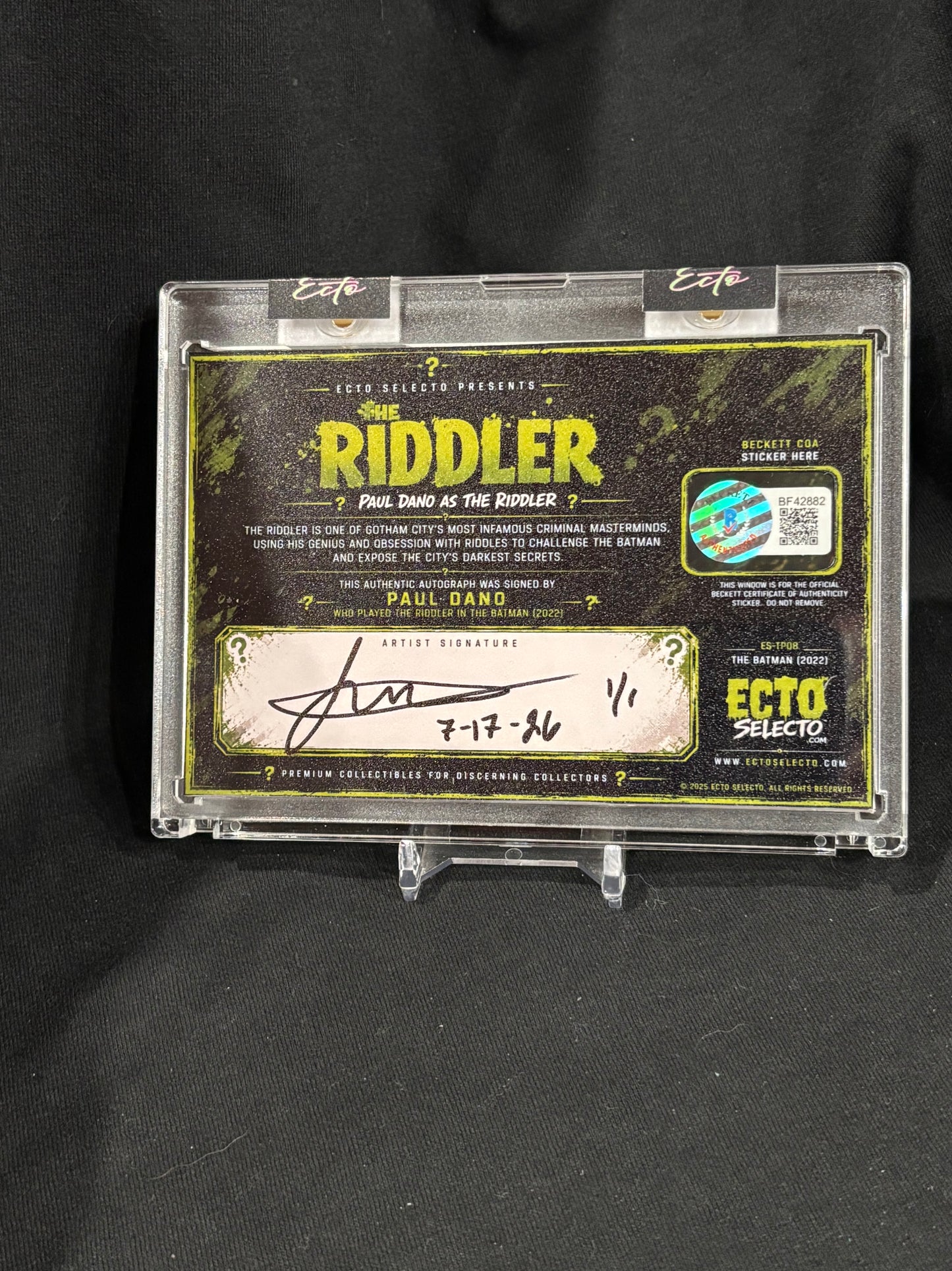 Paul Dano "The Riddler" Cut Signature | 3.5" x 5" Custom Art Display | Beckett Authenticated
