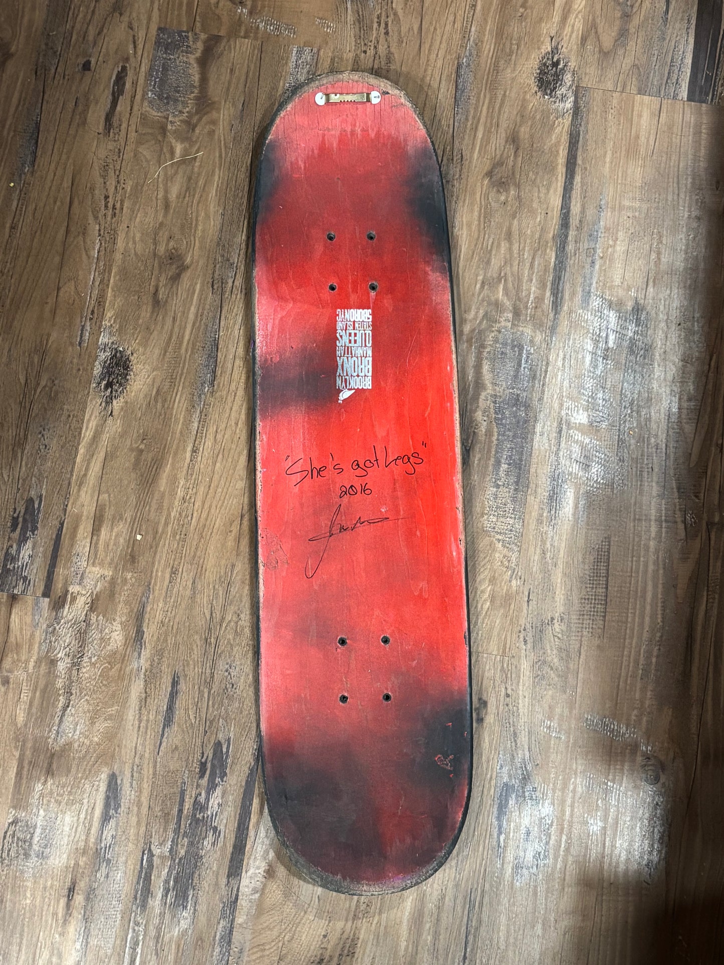 She’s Got Legs — Original Painted Reclaimed Skateboard Deck (2016)
