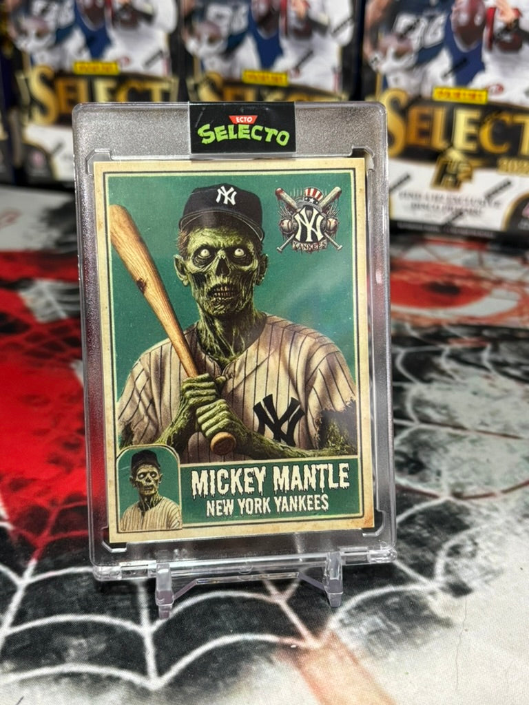 Custom Horror-Themed Mickey Mantle Card – Ecto Selecto Edition – Zombie Yankees Legend!