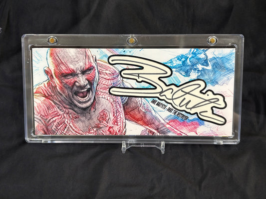 Dave Bautista – Custom 3.5x8 Cut Signature Art Card – Book-Sourced Autograph – Ecto Selecto 1/1