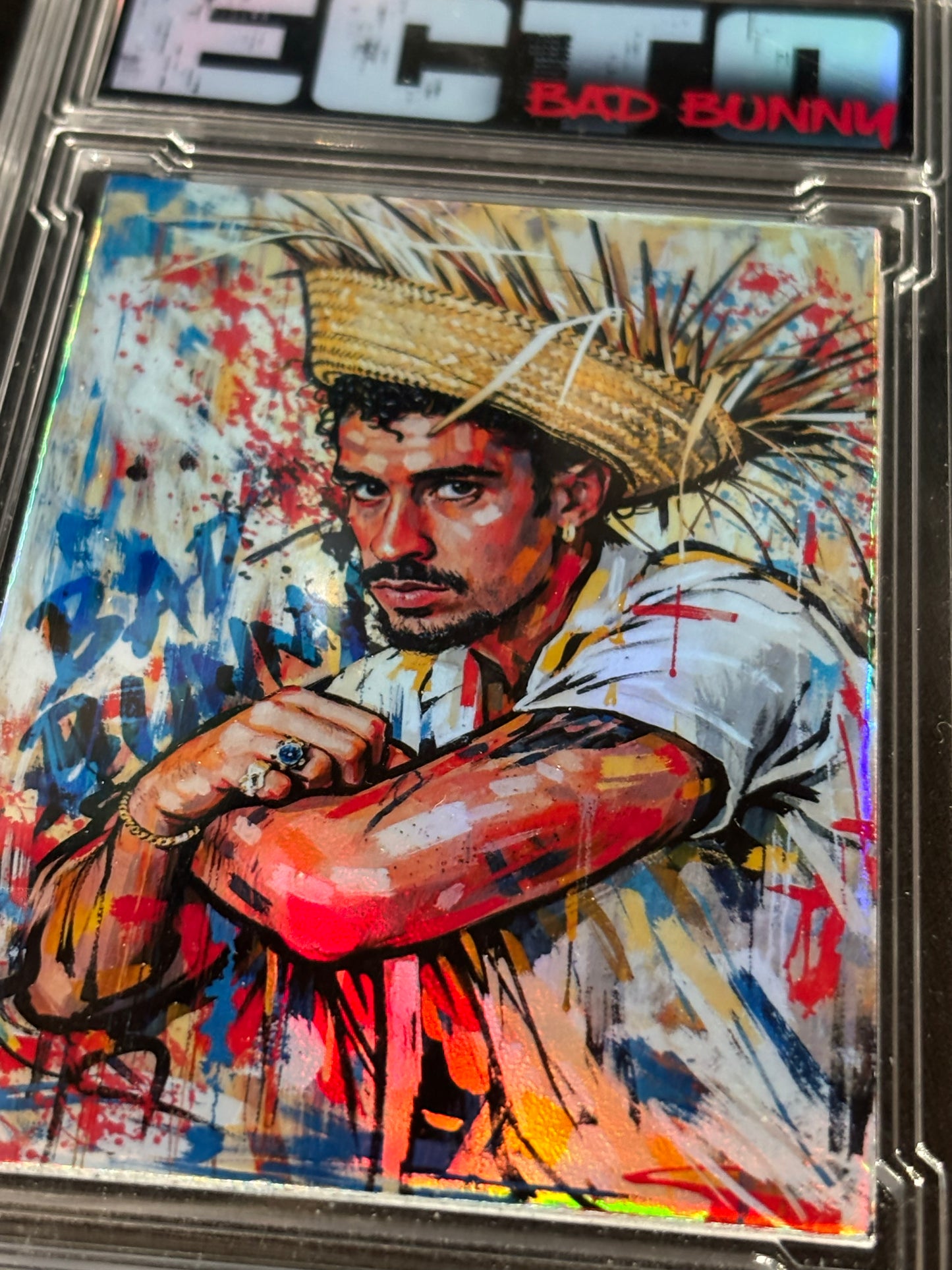 Bad Bunny — “Neon Chaos Portrait” — (Ecto Selecto 1/1 Holographic Art Card)
