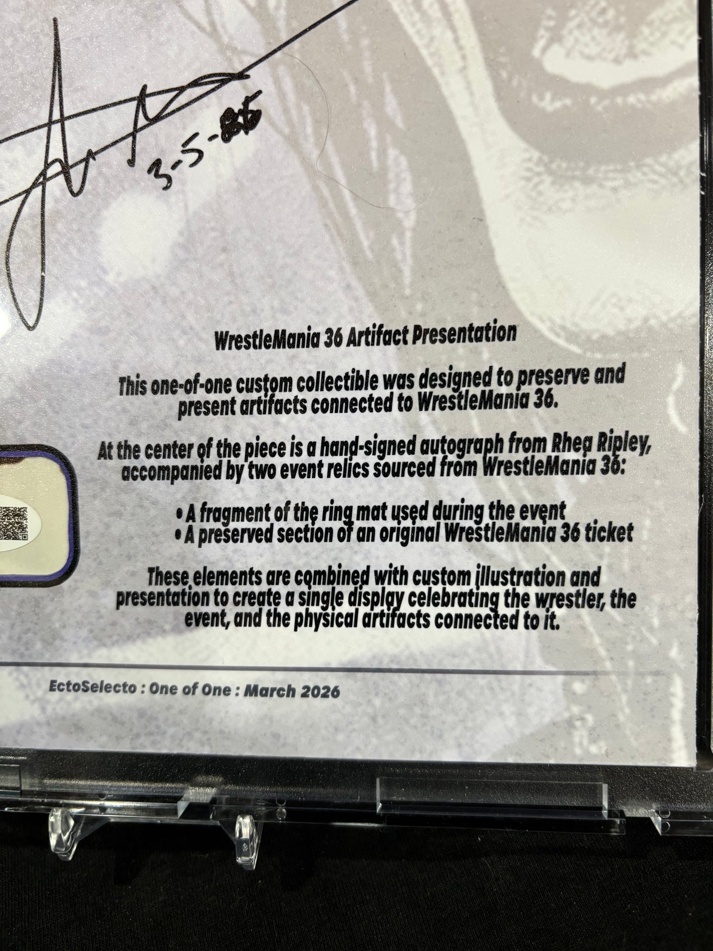 Rhea Ripley – “WrestleMania 36 Artifact Presentation” – (Ecto Selecto 8x10 Relic Autograph 1/1)