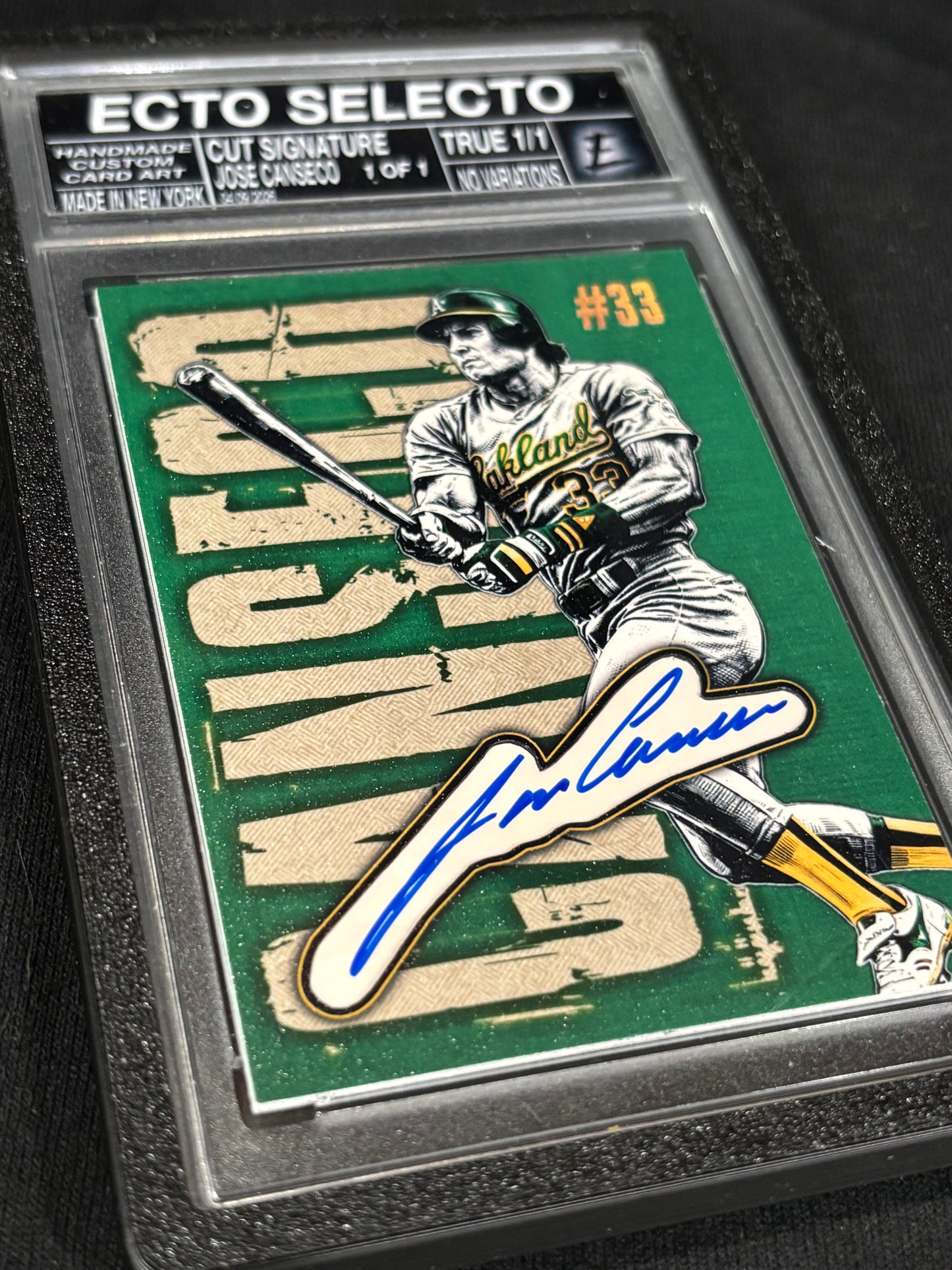 Jose Canseco – True 1/1 Cut Signature – Ecto Selecto Custom Slabbed Card (2.5x3.5)