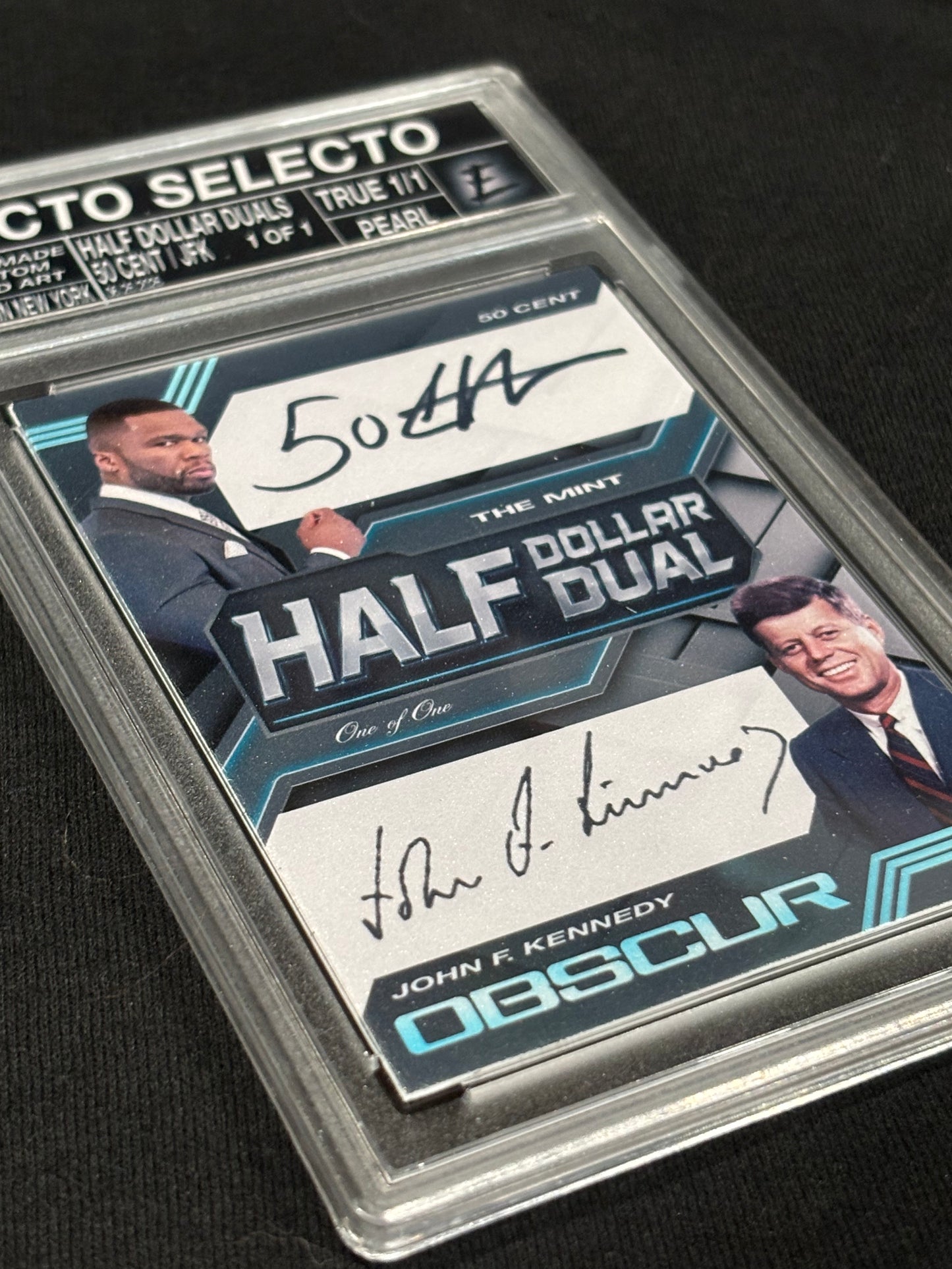 Half Dollar Duals – 50 Cent x JFK – Obscur Series – Faux Autograph Art Card – Limited Edition