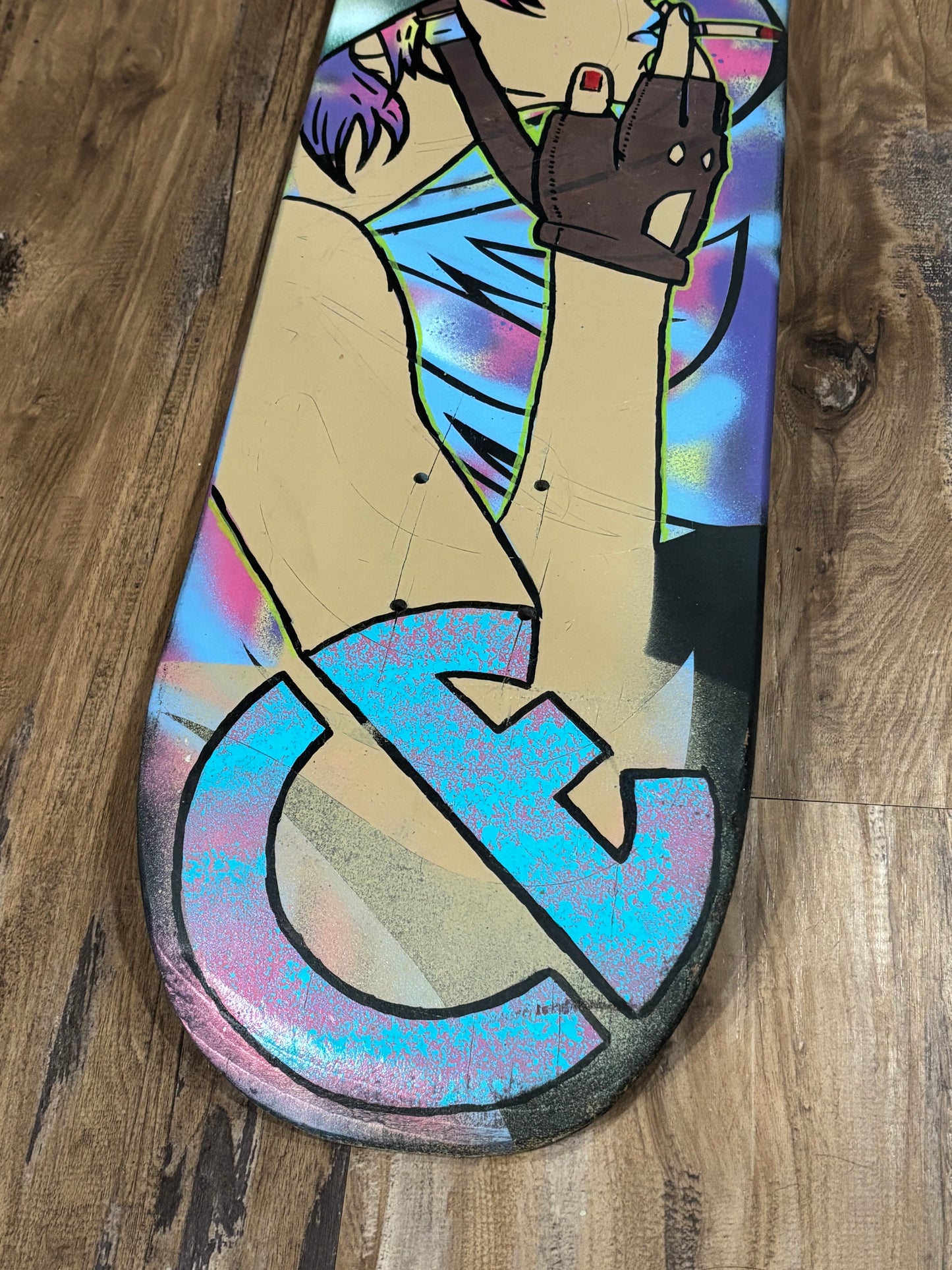 Product title: Smoke Break — Original Painted Reclaimed Skateboard Deck (2016)