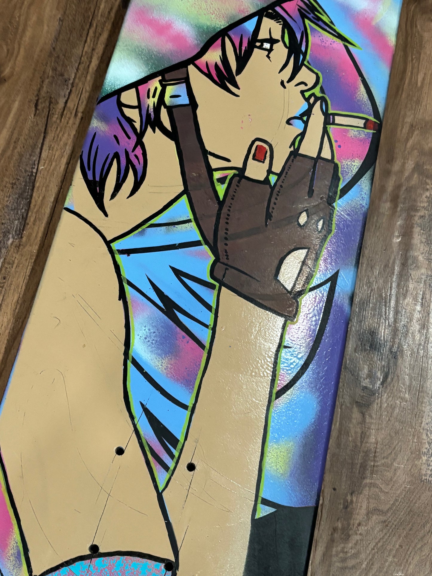 Product title: Smoke Break — Original Painted Reclaimed Skateboard Deck (2016)