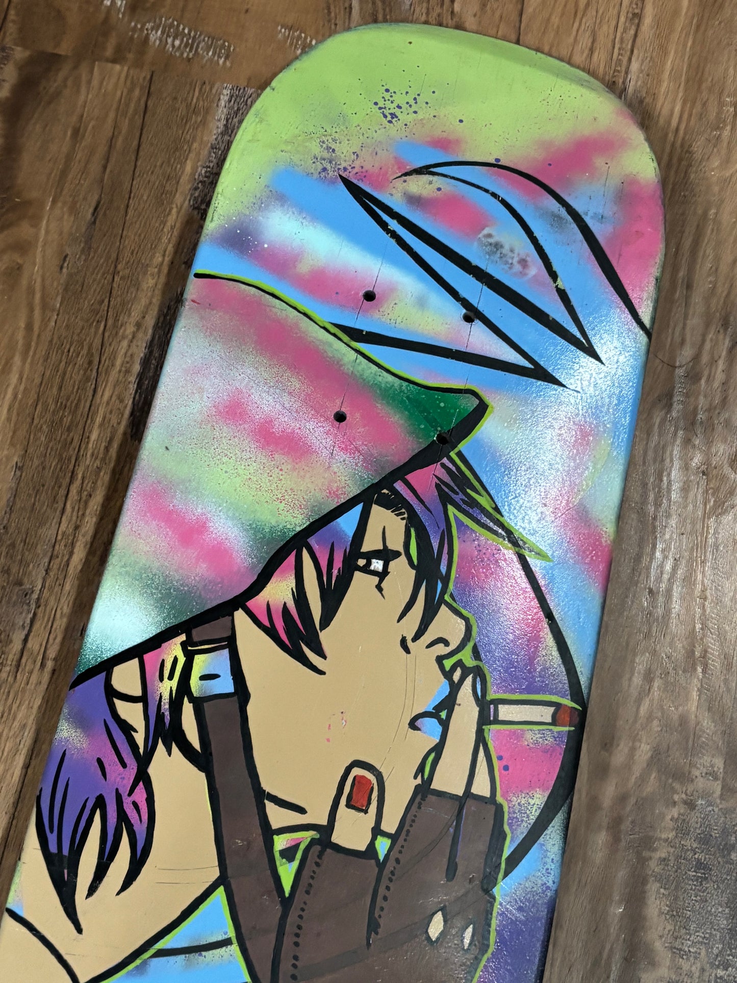 Product title: Smoke Break — Original Painted Reclaimed Skateboard Deck (2016)