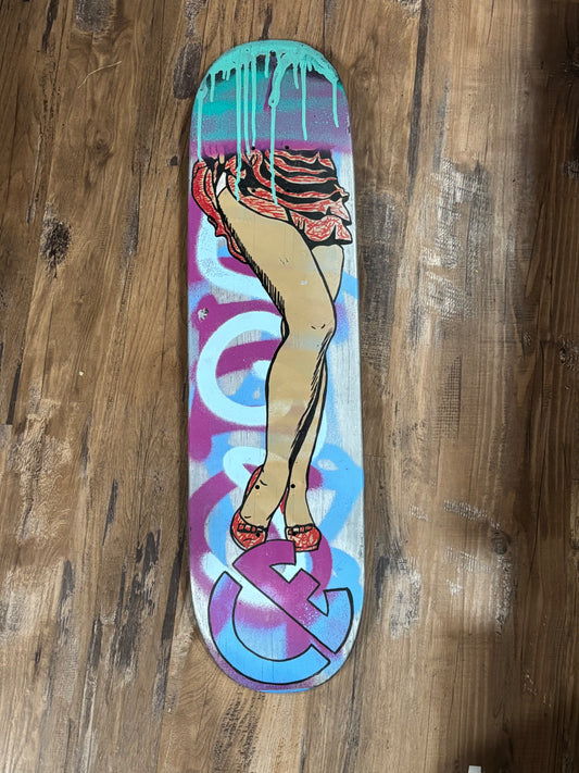 She’s Got Legs — Original Painted Reclaimed Skateboard Deck (2016)
