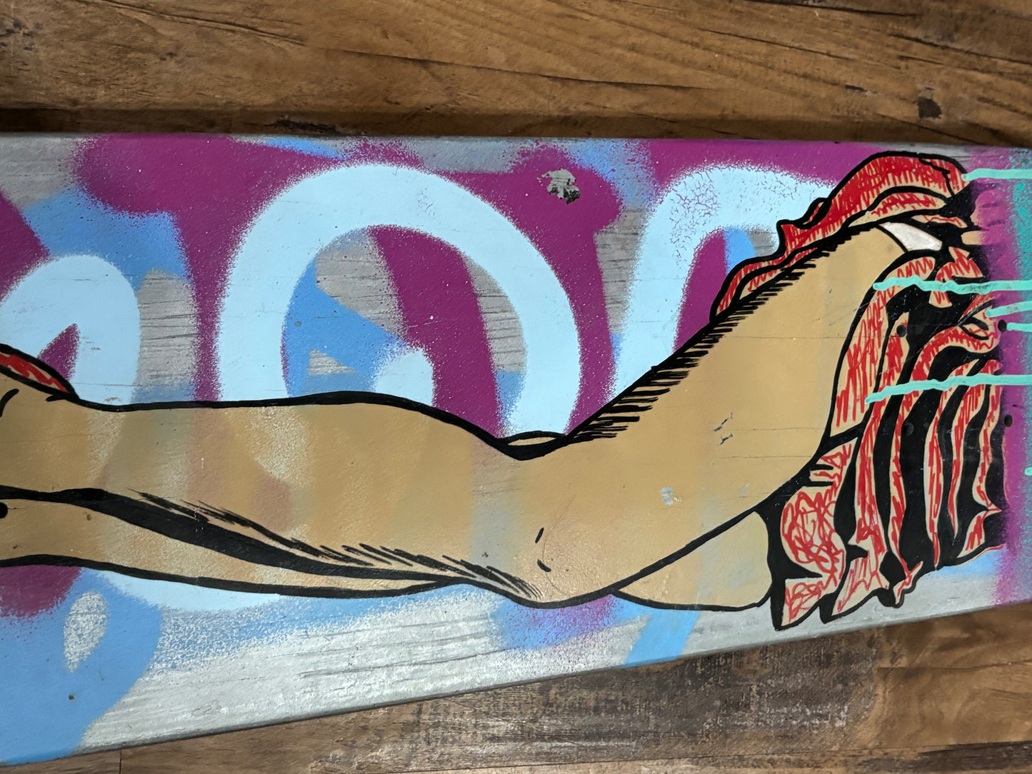 She’s Got Legs — Original Painted Reclaimed Skateboard Deck (2016)