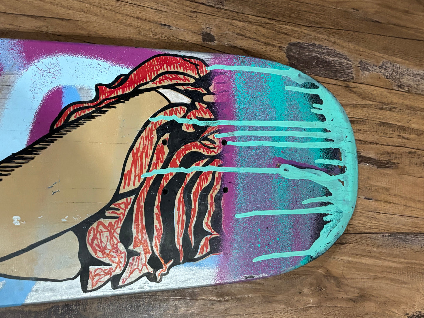She’s Got Legs — Original Painted Reclaimed Skateboard Deck (2016)