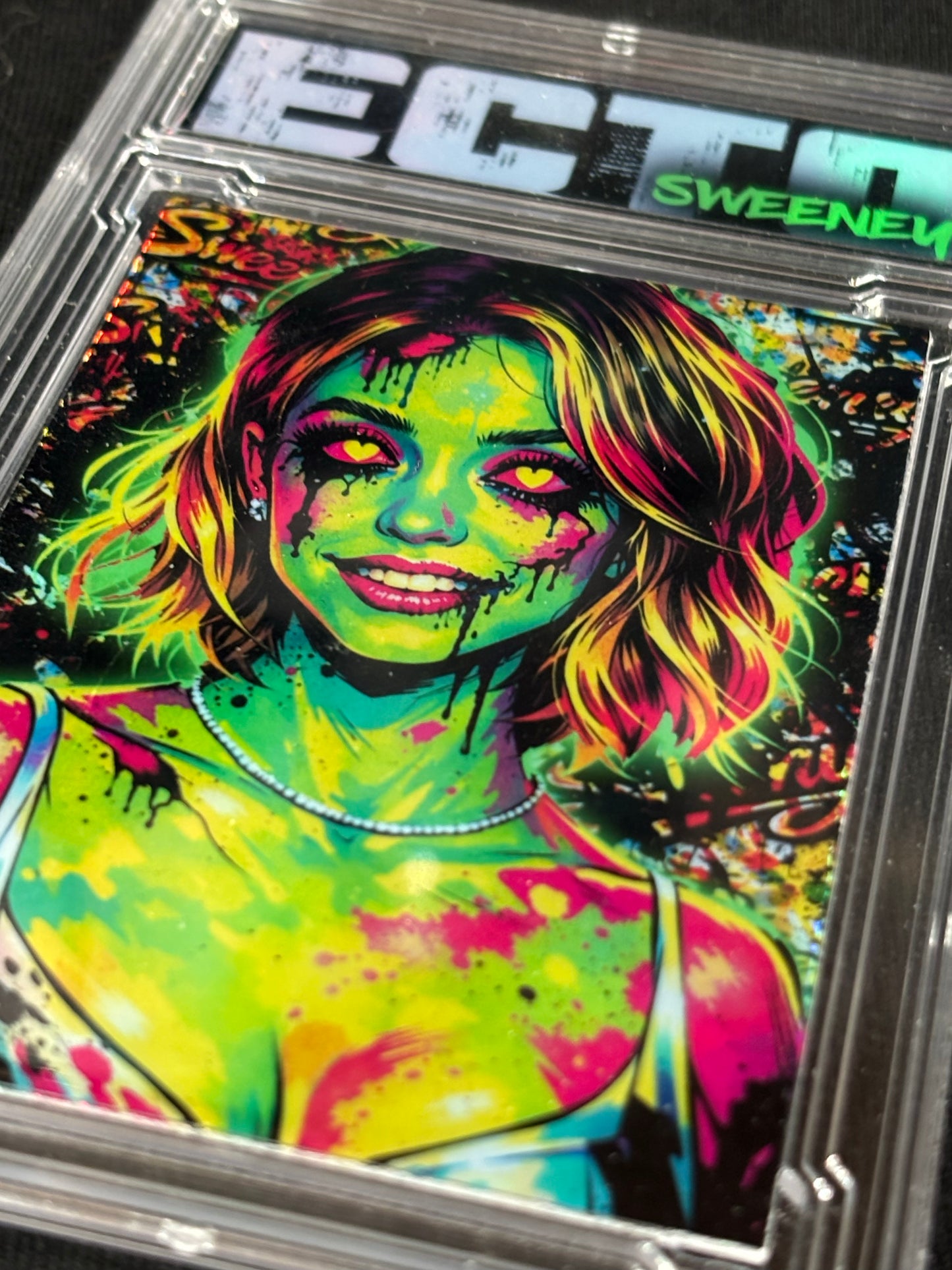 Sydney Sweeney “Zombie Neon” One-of-One Art Trading Card – Holographic Display, Encapsulated (Single Card)