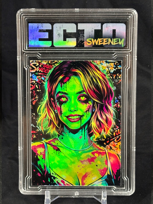Sydney Sweeney “Zombie Neon” One-of-One Art Trading Card – Holographic Display, Encapsulated (Single Card)